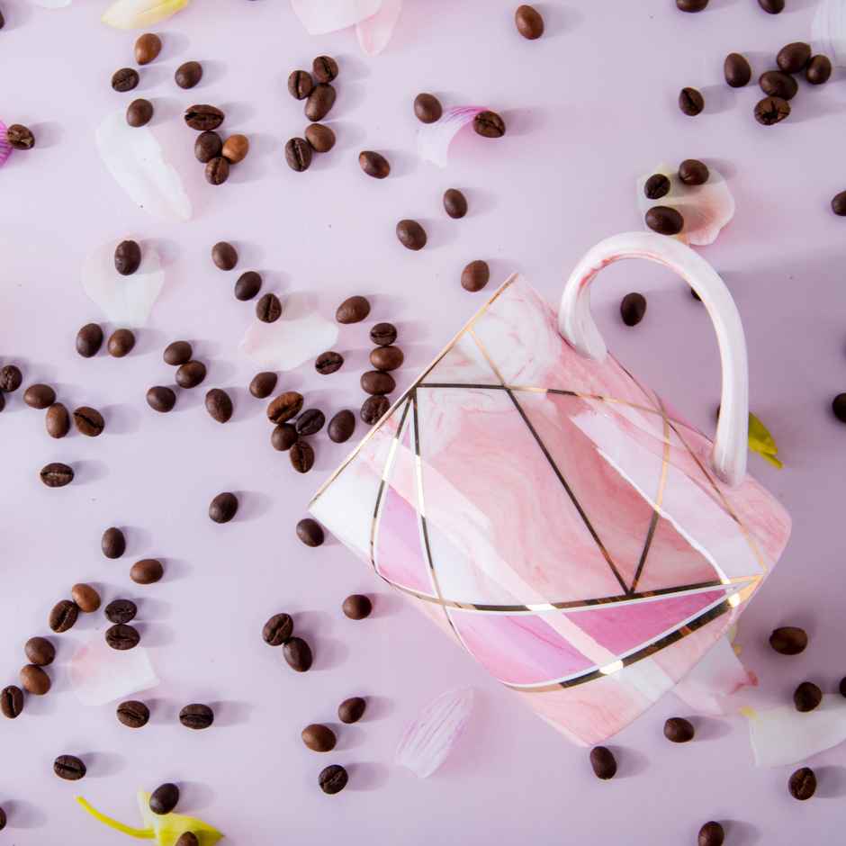 Coffee Mug Marble And Gold Rim- Pink | Gibox