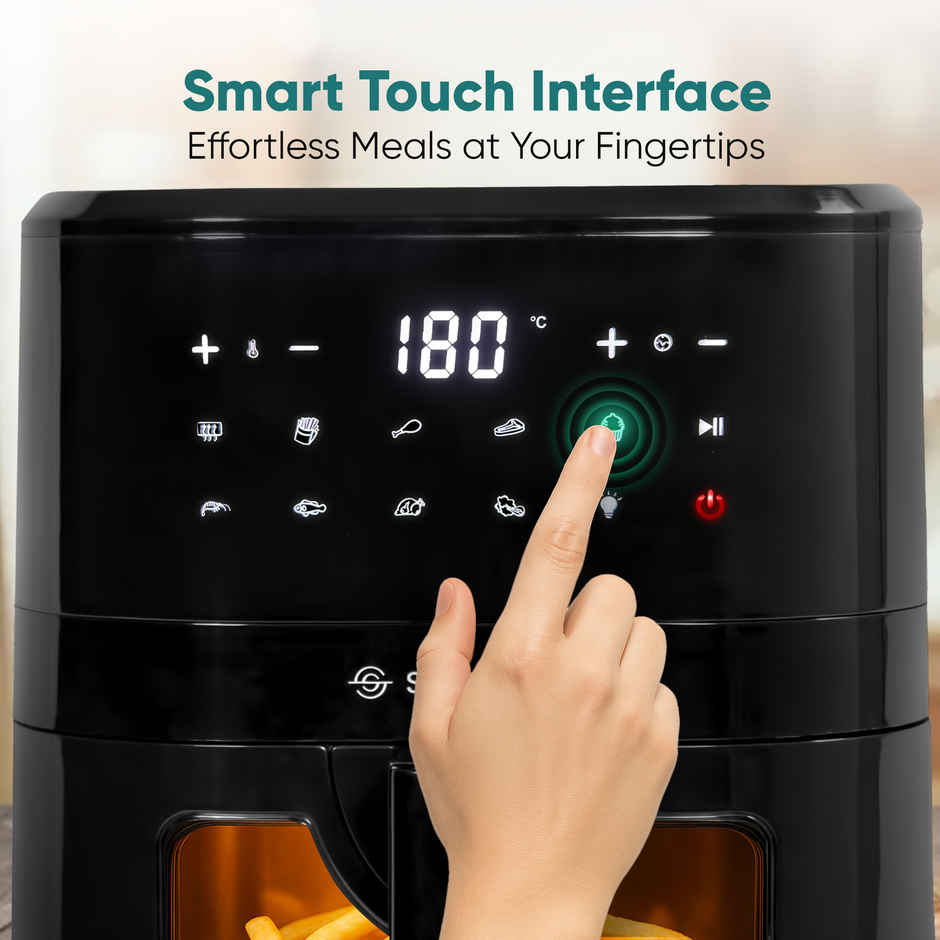 SOLARA Digital 1500 Watts  Air Fryer, 4.5L Capacity, 10 Preset Modes for Indian Cooking, 90% Less Oil, Digital Touch Control, 360Degree Air Circulation, Adjustable Temp - Black