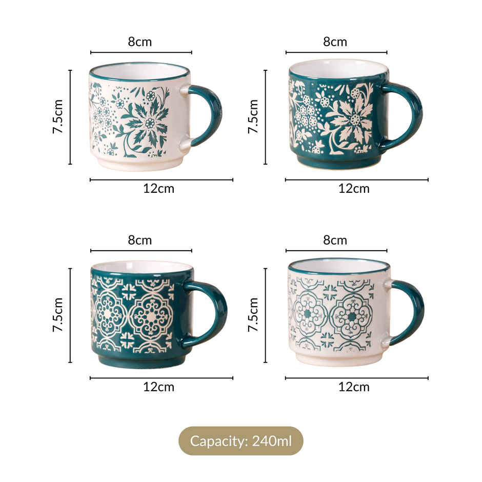Nestasia Stackable Coffee Cups with Stand Green Set - 200 ml