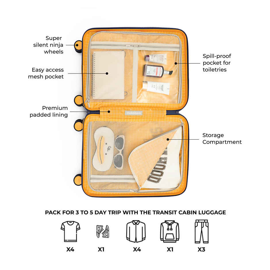 Mokobara Solid Polycarbonate 40 L Telescopic Cabin Luggage | Blue - 56 cm