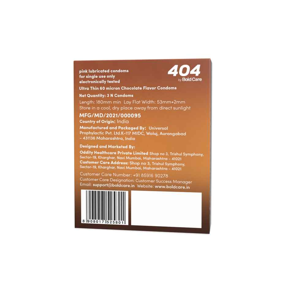 Bold Care Super Ultra Thin Chocolate Flavour Condoms | Only 60 Microns Thin | Electronically Tested