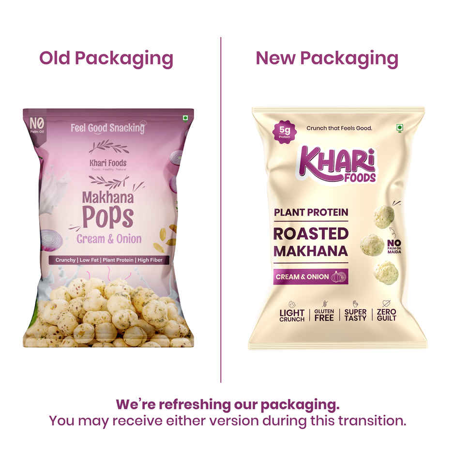Khari Foods Roasted Cream Onion Makhana | Protein Rich Healthy Dry Fruit Snacks