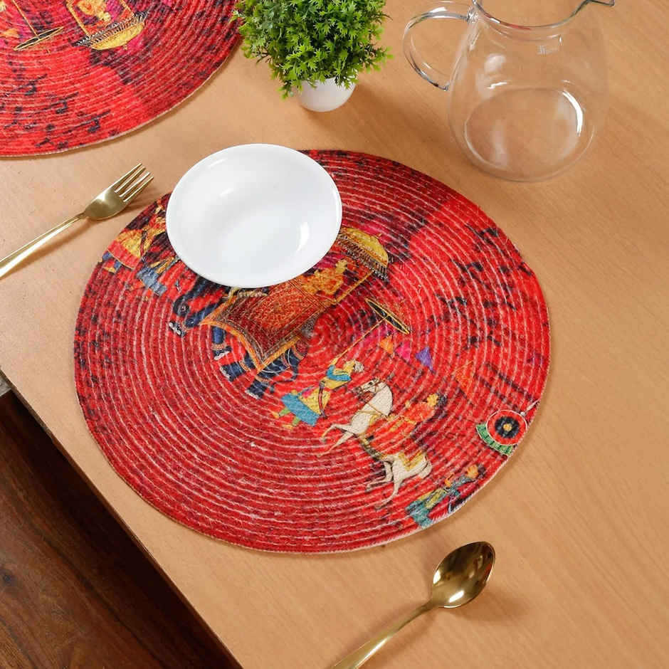 Hosta Homes Pure Cotton Red Elephant Digitally Printed Table Place Mats Pack of 6