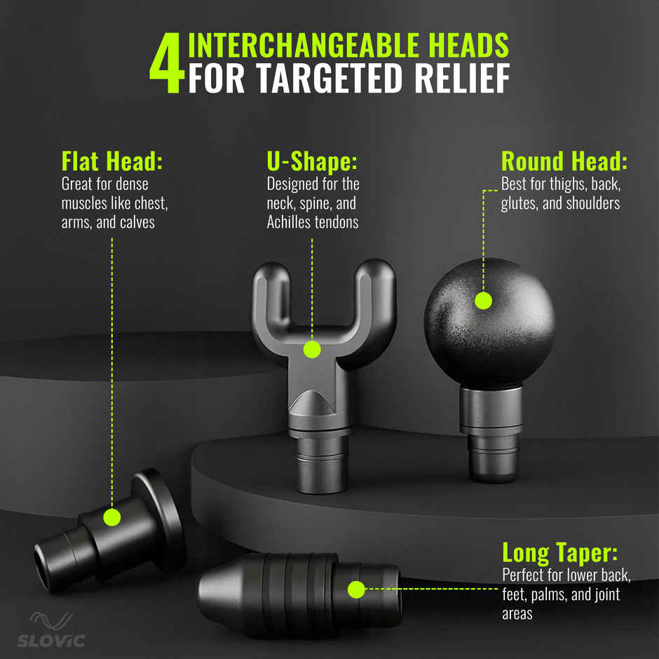 Slovic Massage Gun With 4 Heads | Ideal For Full Body Massage | 30 Speed Level