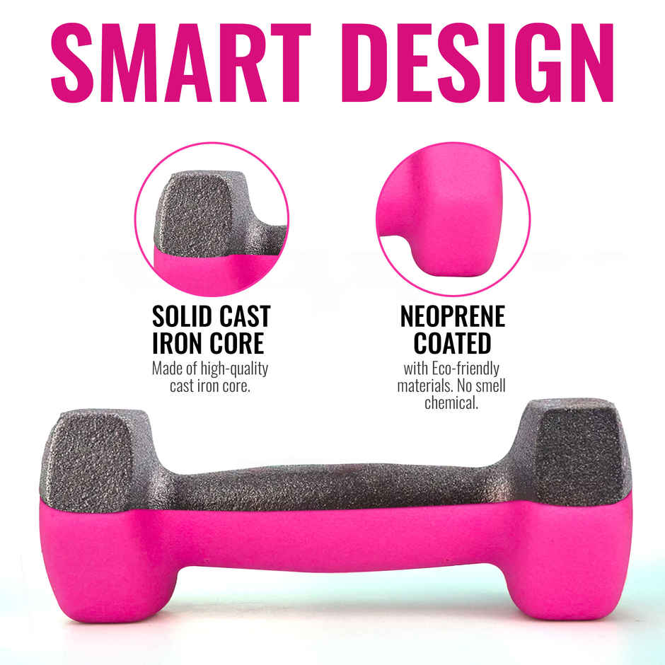 Slovic Neoprene Dumbbell Set (1 kg X 2) | Pink | for Home & Gym Use | Anti-Skid Rubber