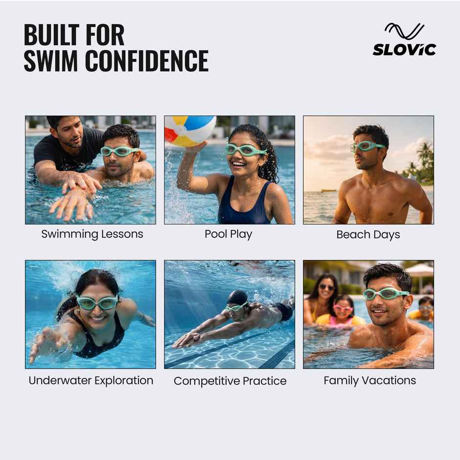 Slovic Anti-Fog Unisex Swimming Goggles with UV Protection & Adjustable Strap - Black