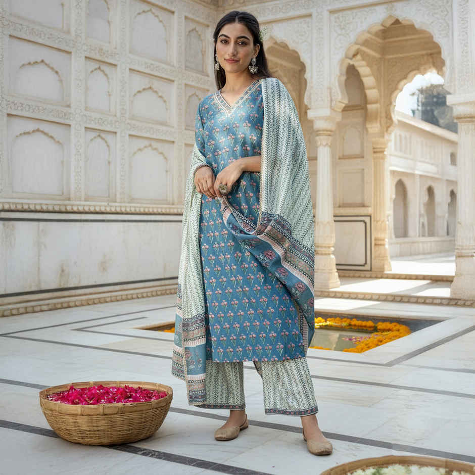 Libas Women Straight Kurta And Palazzo With Dupatta - 20128Om