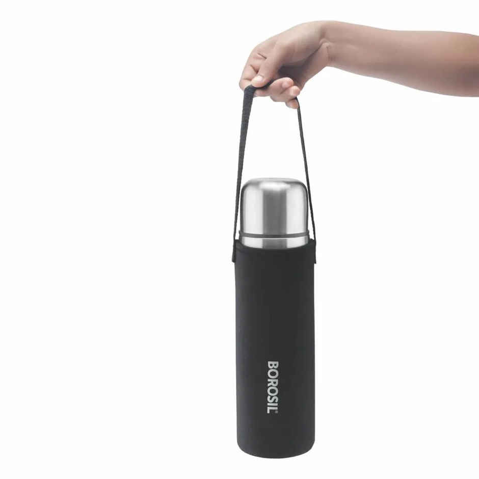 Borosil Stainless Steel Hydra Thermo Vacuum Insulated Flask Water Bottle | 500 ml | Black
