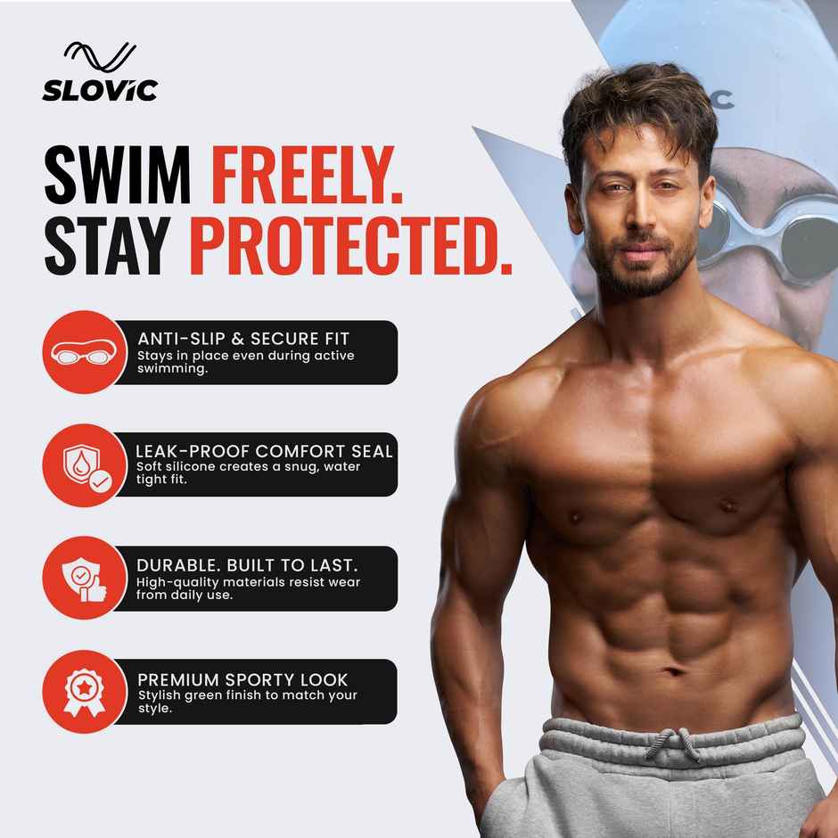 Slovic Swimming Kit with Goggles & Cap - Anti-Fog Comfortable Fit, Leak-Proof Frame - Grey