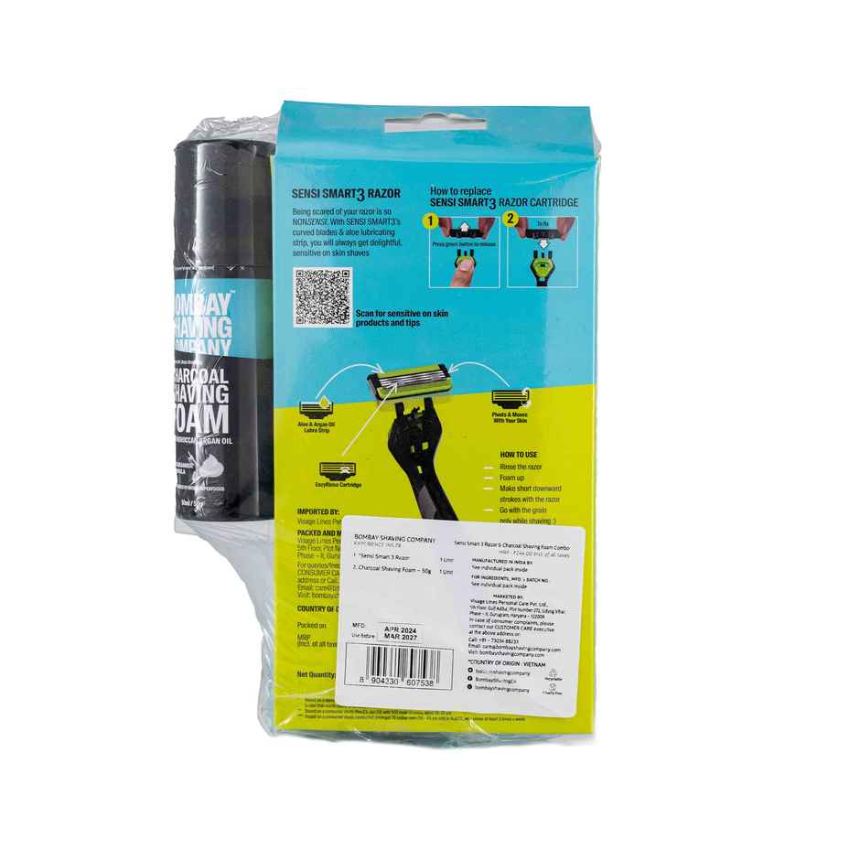 Bombay Shaving Company Sensi Smart 3 Value Pack Razor With Shaving Foam