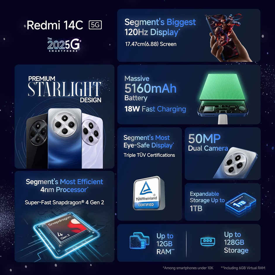 Redmi 14C 5G | 6GB | 128GB | Stardust Purple