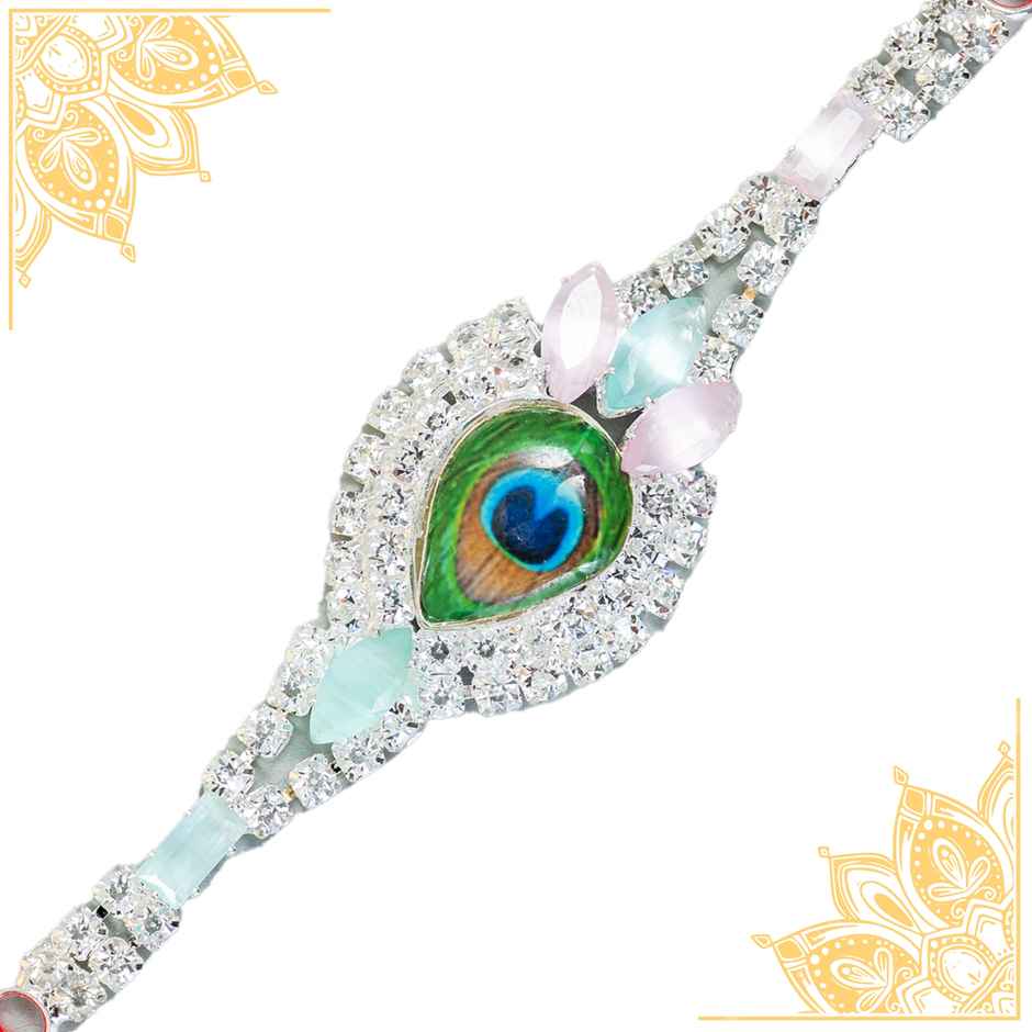Peacock Premium Stone Rakhi (Shree Rakhi) Set of 1