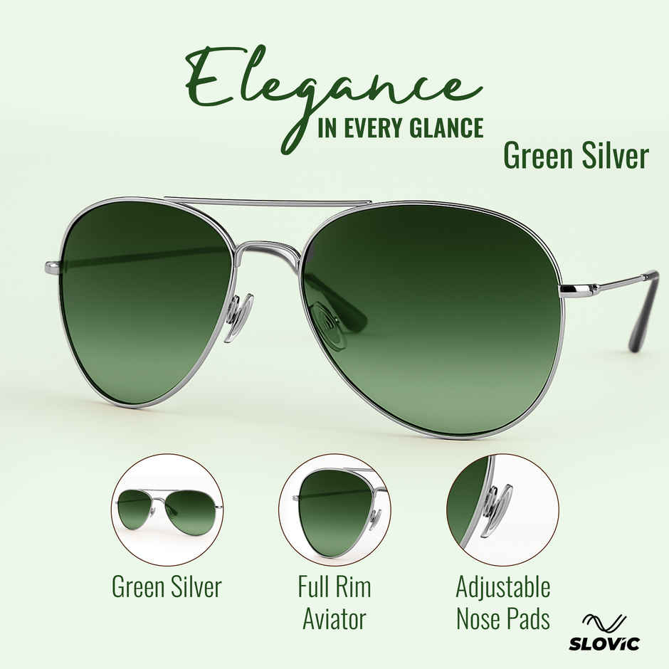 Slovic Unisex Aviators Sunglasses with UV400 Protection Lenses | Green and Silver