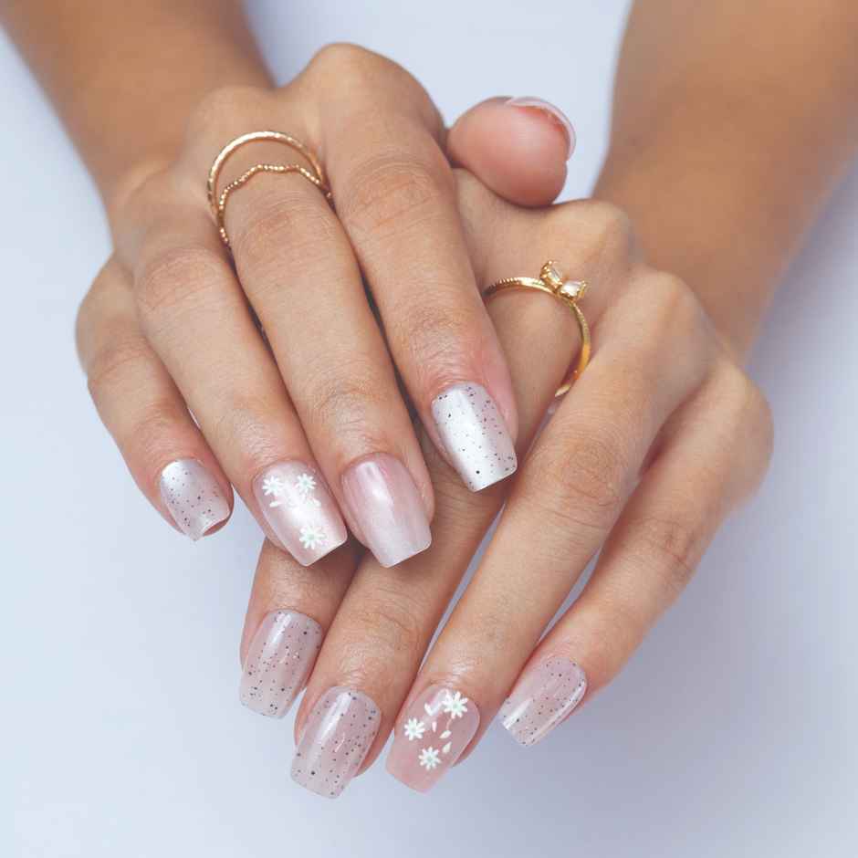 Pep Nails Whispers Medium Coffin Floral Nude Cat Eye Reusable Press On Nails 30 Nail Tips