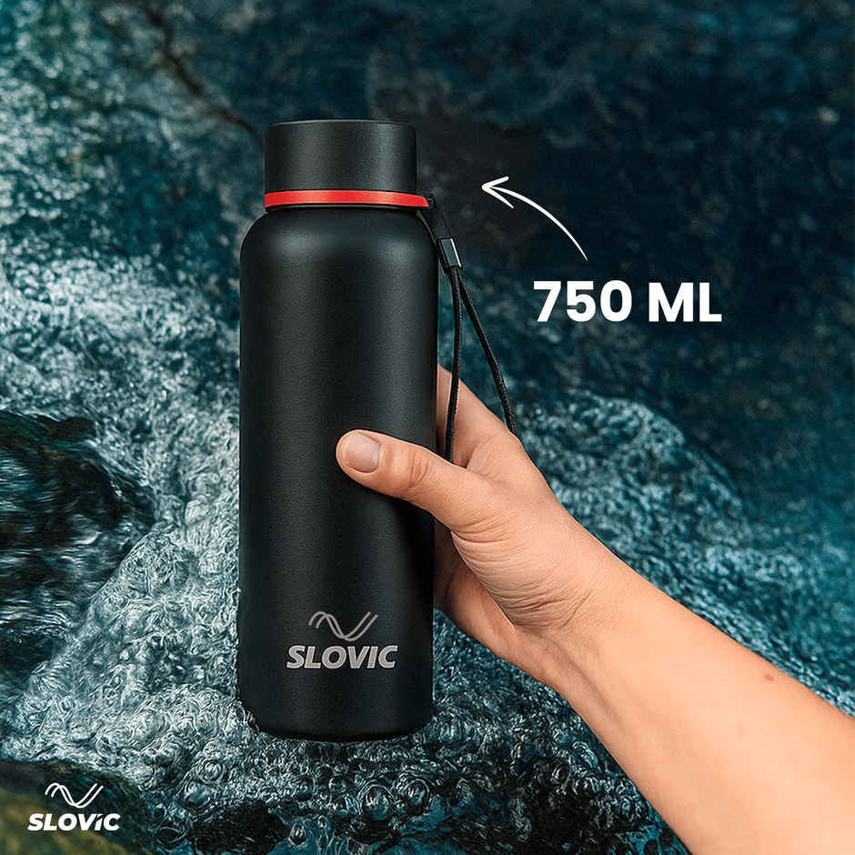 Slovic Stainless Steel Thermal Flask Bottle | Black | 750 ml