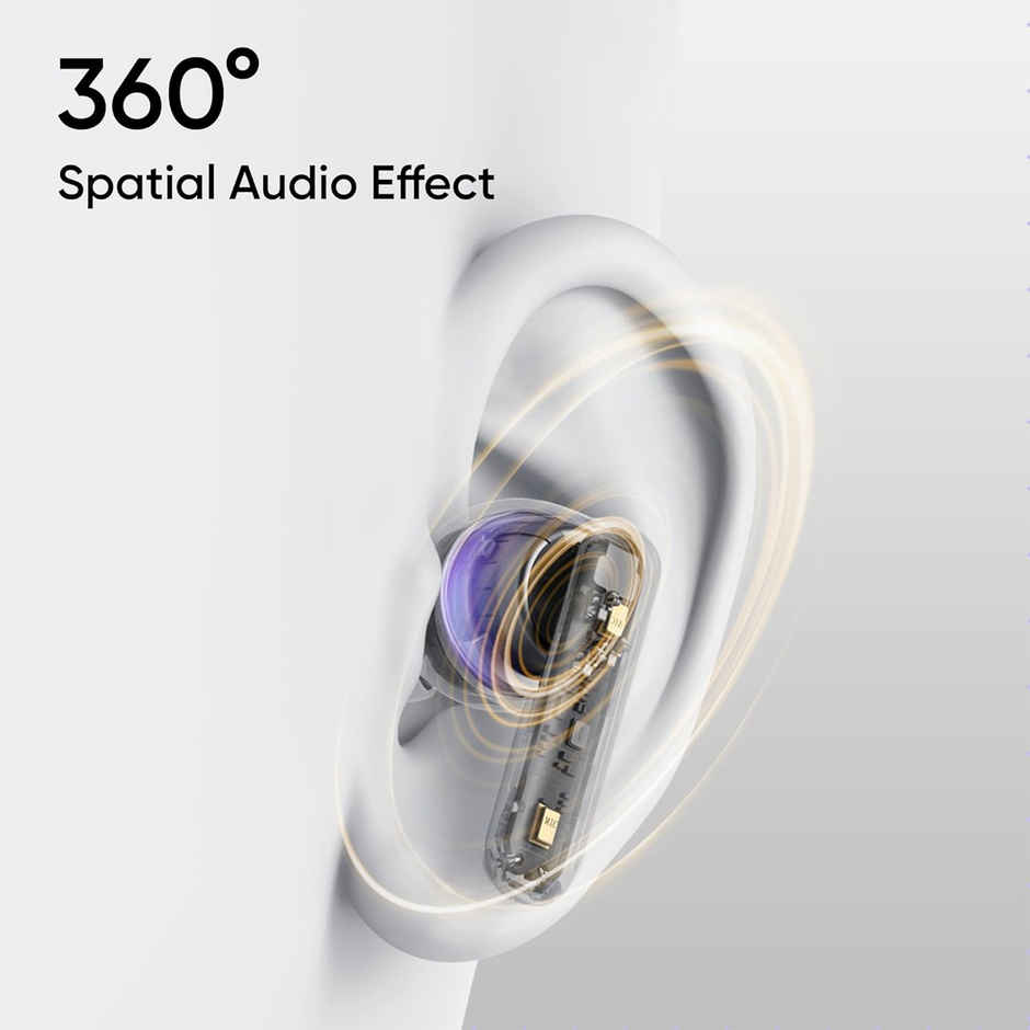 Realme Buds T310 in-Ear TWS Earbuds with 46dB Hybrid ANC, 360 Degree Spatial Audio, 12.4mm Dynamic Bass Driver, Upto 40Hrs Battery and Fast Charging - Vibrant Black