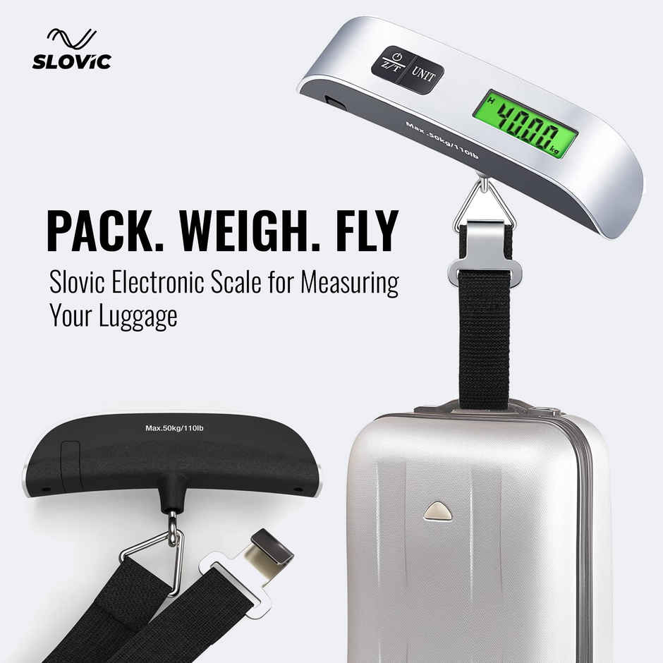 Slovic Digital Luggage Scale with LCD Indicator | Black & Silver - Capacity 50 kg