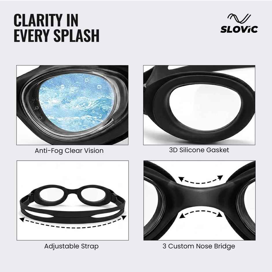 Slovic Anti-Fog Unisex Swimming Goggles with UV Protection & Adjustable Strap - Black