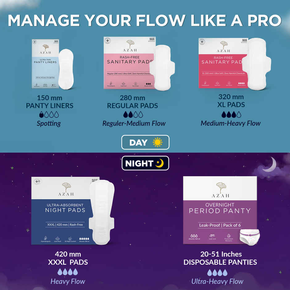 Azah Rash-Free Organic Sanitary Pads | XL | 18 pcs