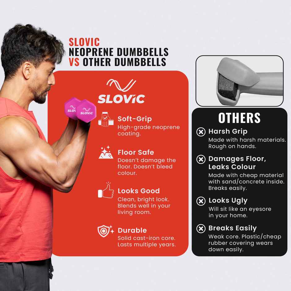 Slovic Anti-Skid Neoprene Dumbbell Set | 1kg x 2 | Ideal for Home & Gym Workout | Pink