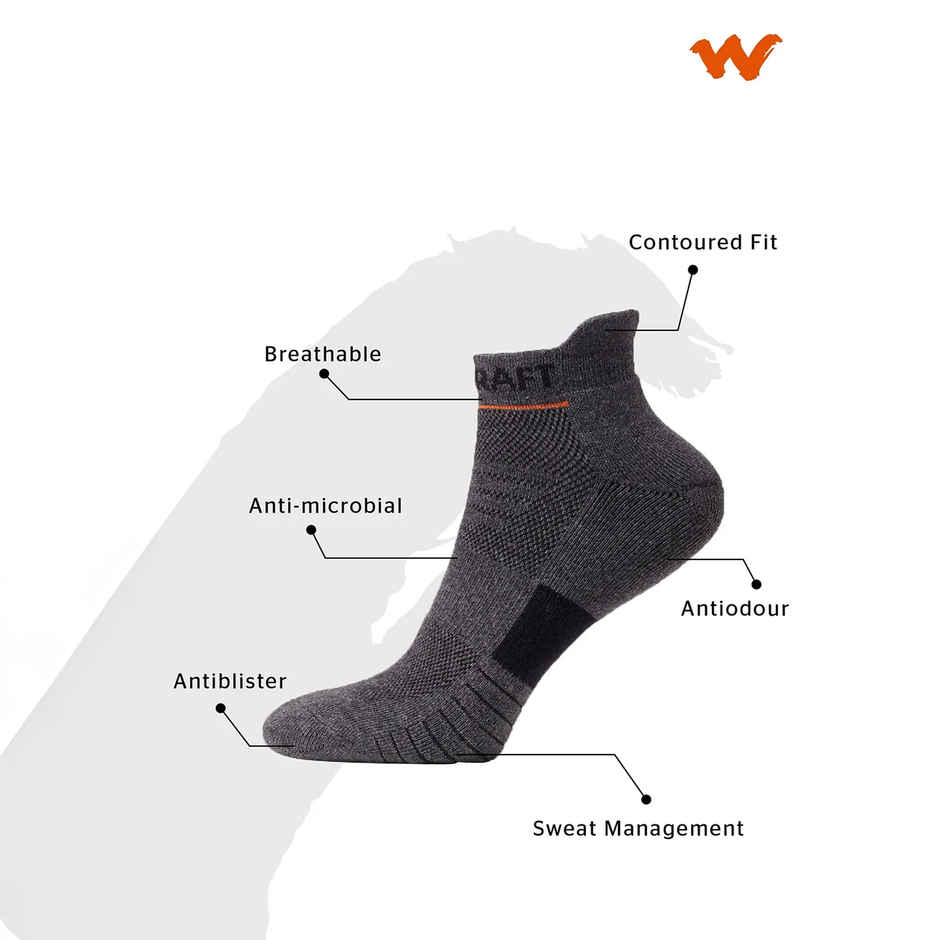 Wildcraft Men's Cotton Low Ankle Socks | Grey - Free Size
