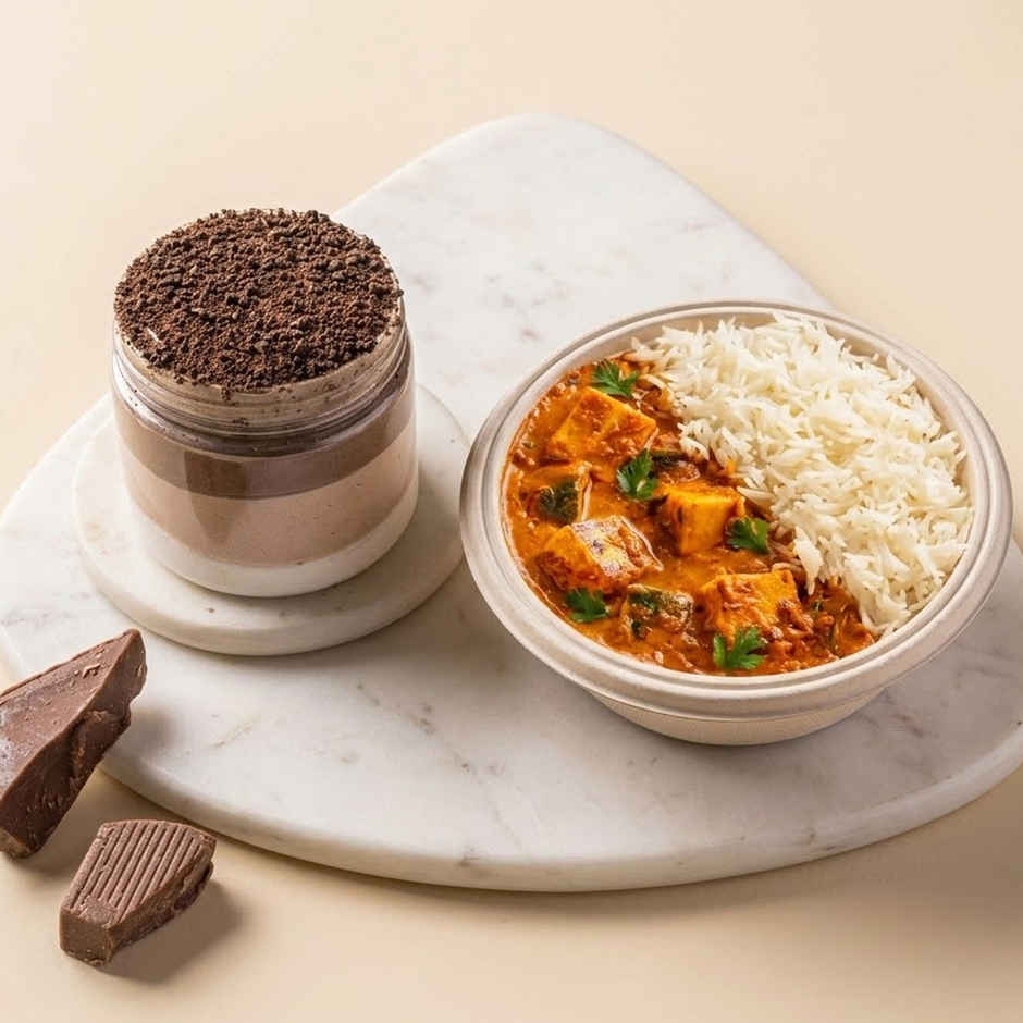 Paneer Makhani & Rice + Chocolate Mousse