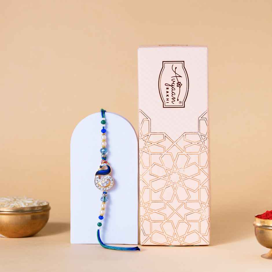 American Diamond Premium A.D. Peacock Rakhi (Avyaan Rakhi) Set of 1