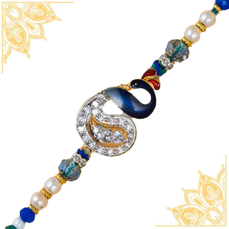 American Diamond Premium A.D. Peacock Rakhi (Avyaan Rakhi) Set of 1