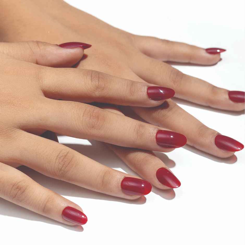 Pep Nails | Maroon | Hand Nails | Medium Round Red | Glossy Solid Press On Nails | 24 Tips