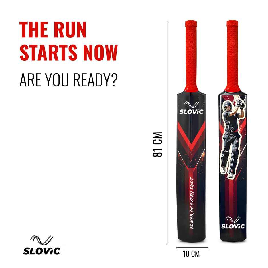 Slovic Lightweight Plastic Tennis Ball Cricket Bat with Soft Grip, Full Size, Black & Red