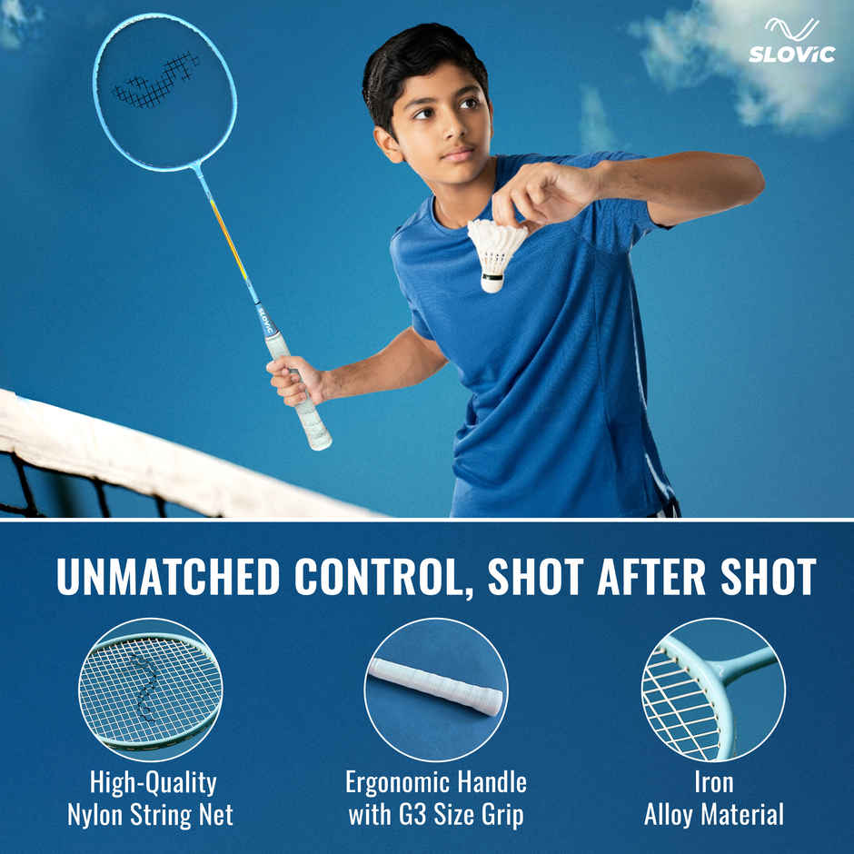 Slovic Lightweight Iron White Badminton Racquet with Cover | For Beginners & Regular Play