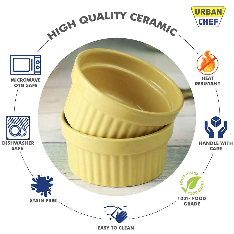 Urban Chef Ramekin Ceramic Bowl - Sea Yellow 2 Pcs | Set of 2 - 225 Each