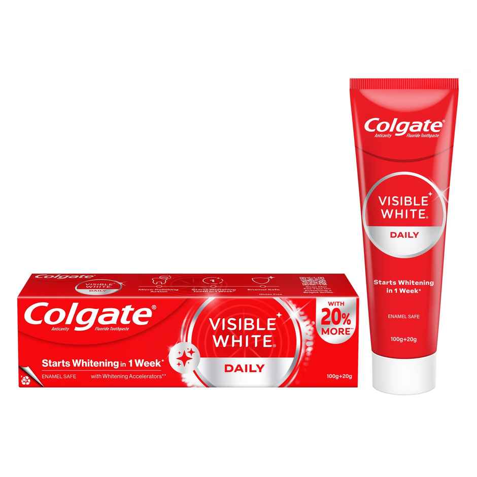 Colgate Visible White Toothpaste, Teeth Whitening Starts In 1 Week, Stain Removal