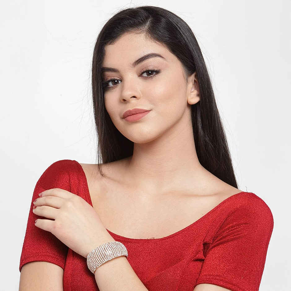 Shining Diva Fashion 18k Rose Gold Plated Crystal Cuff Bracelet for Women and Girls | 11430b