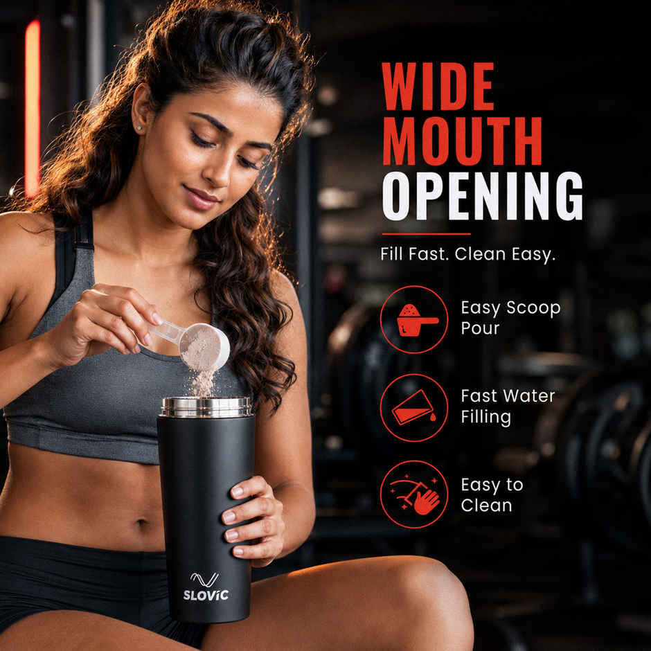 Slovic 750 ml Stainless Steel Shaker Water Bottle for Gym & Daily Use | Odour-free & Leakproof | Black