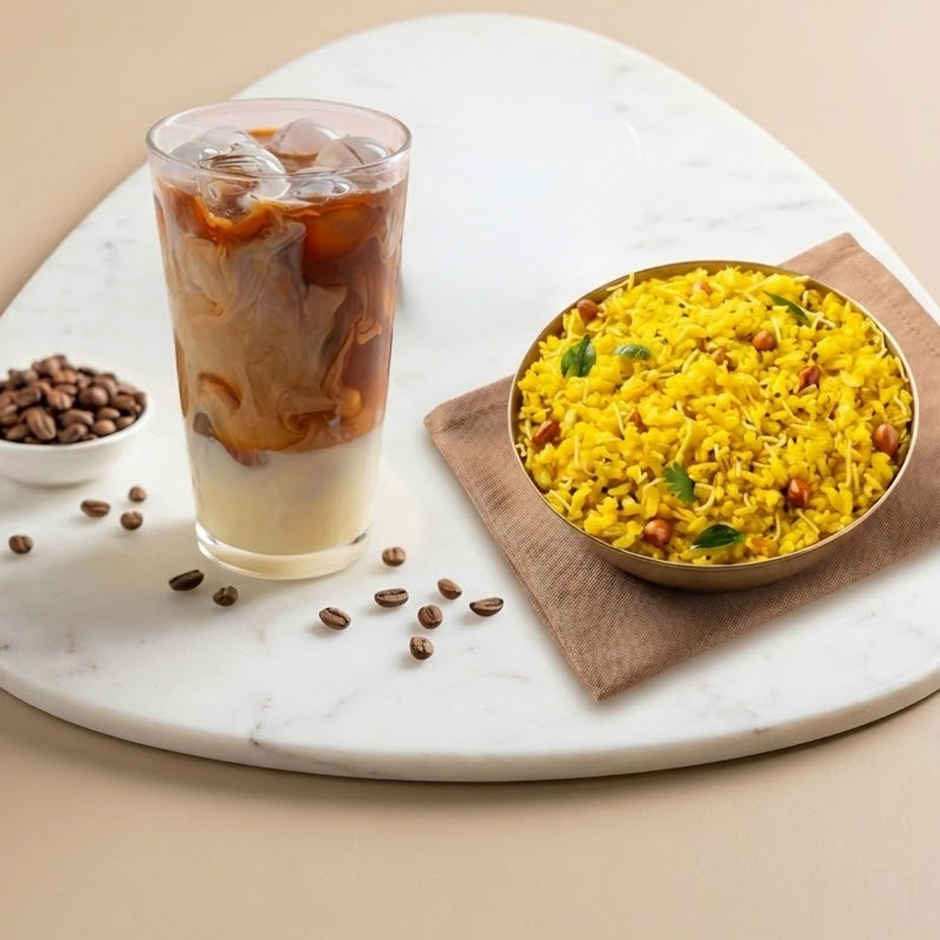 Poha + Vietnamese Cold Coffee