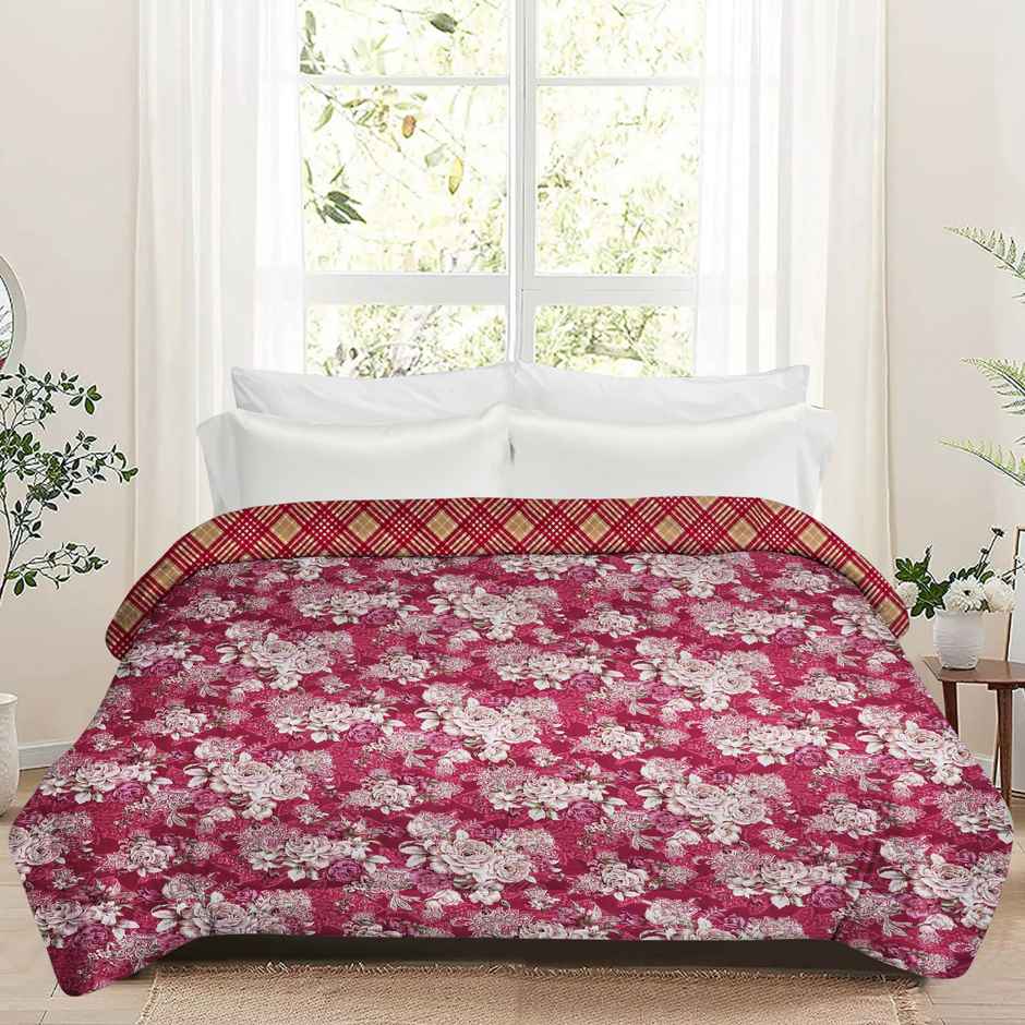 Dream Living Royal Comforter Printed Reversible Double Bed Satin Finish Super Soft 220 x 240 cm | Red & Beige