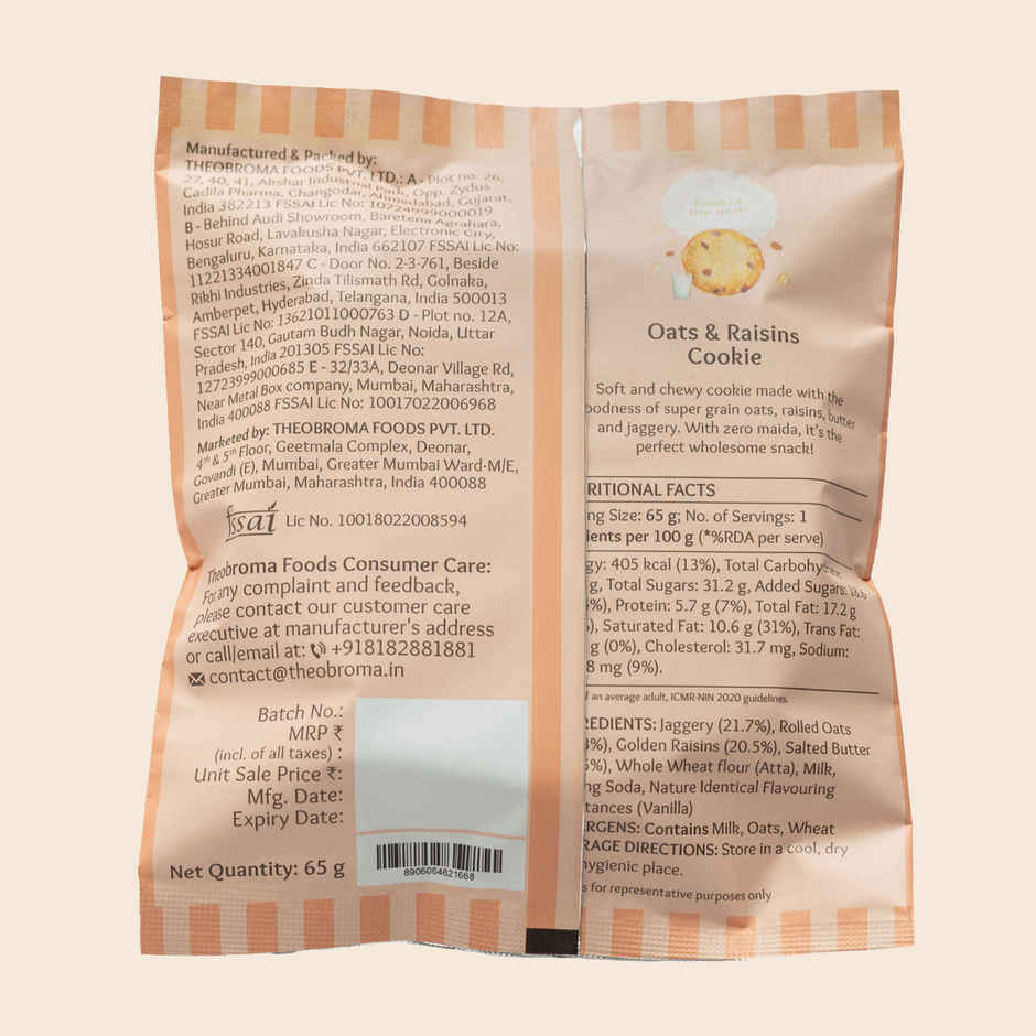 Theobroma Big Cookie Oats & Raisins Cookie | No Palm Oil | No Preservatives
