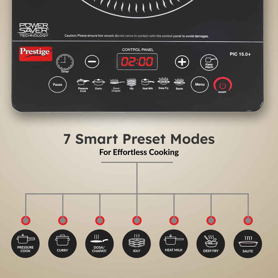 Prestige Pic 15.0 Plus 1900-Watt Induction Cooktop| Indian Menu Option| Automatic Voltage Regulator