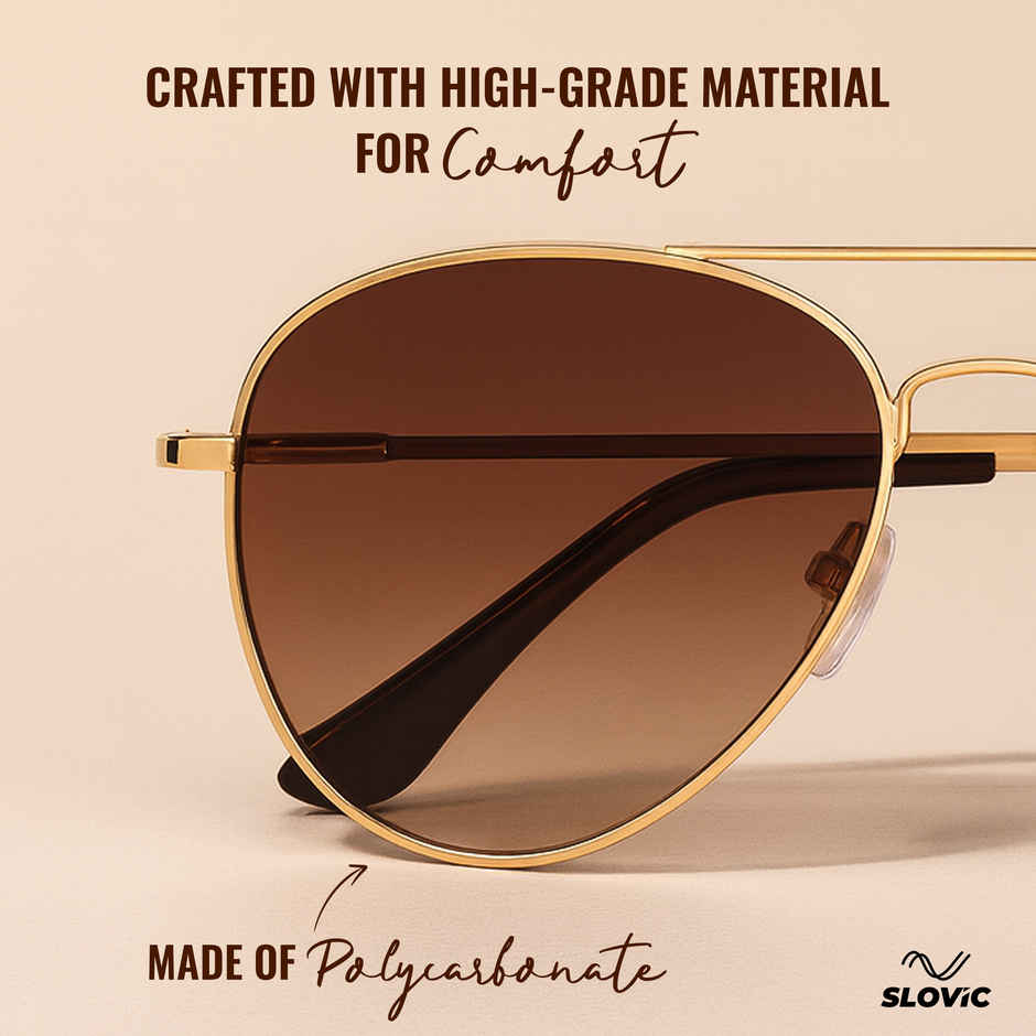 Slovic Unisex Aviators Sunglasses with UV400 Protection Lenses | Brown and Gold