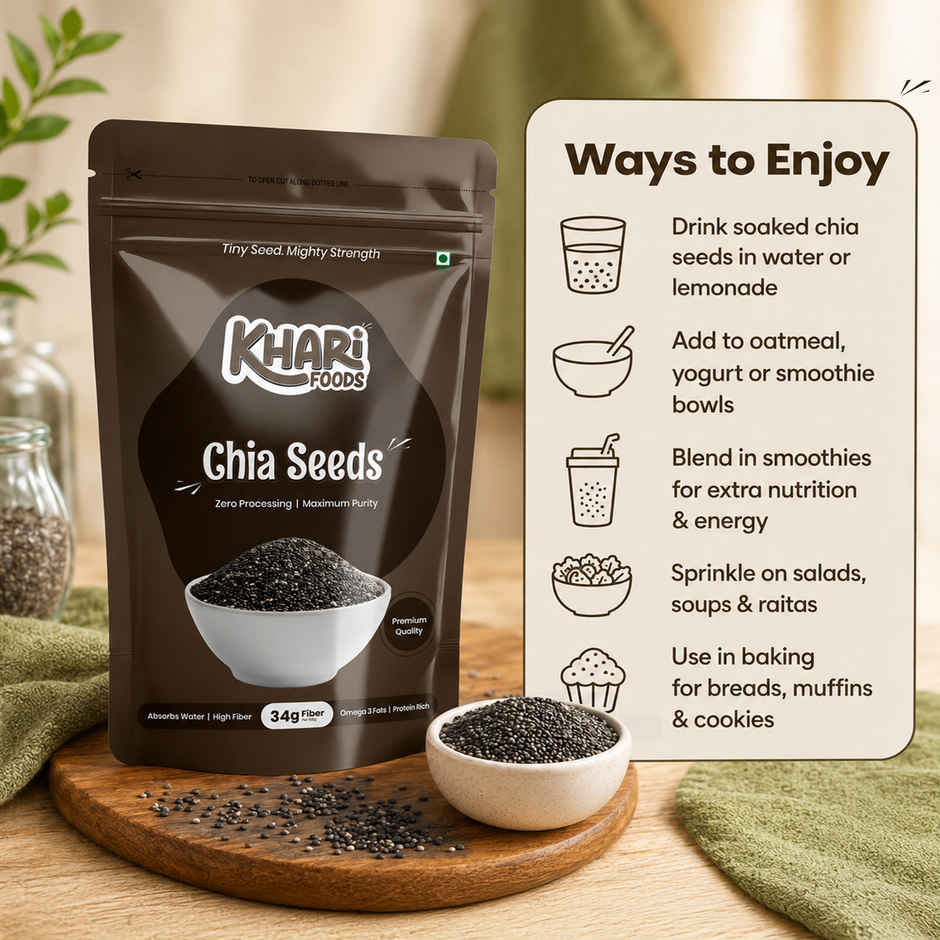 Khari Foods Premium Chia Seeds | Fiber Rich | Omega 3 Fatty Acids