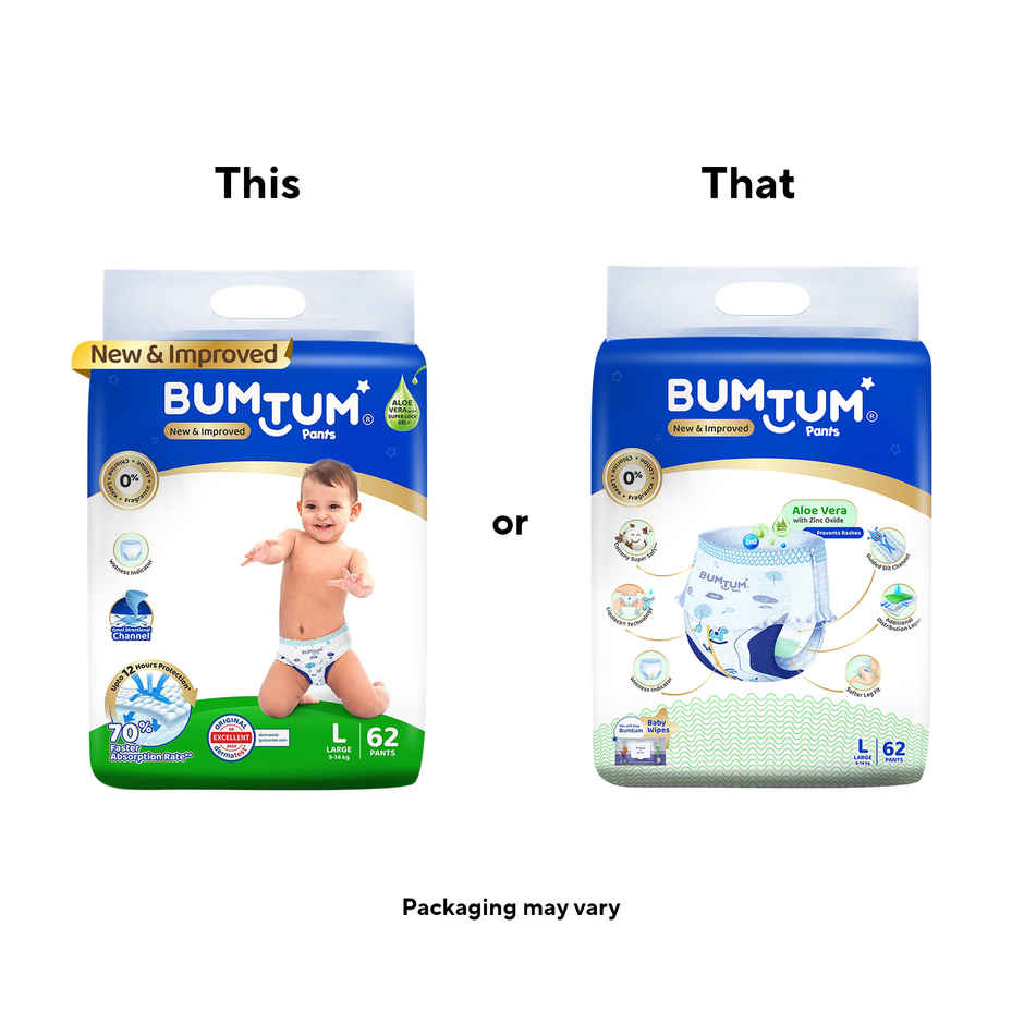 Bumtum Baby Diaper Pants With Double Leakage Protection - 9 To 14 Kg Large