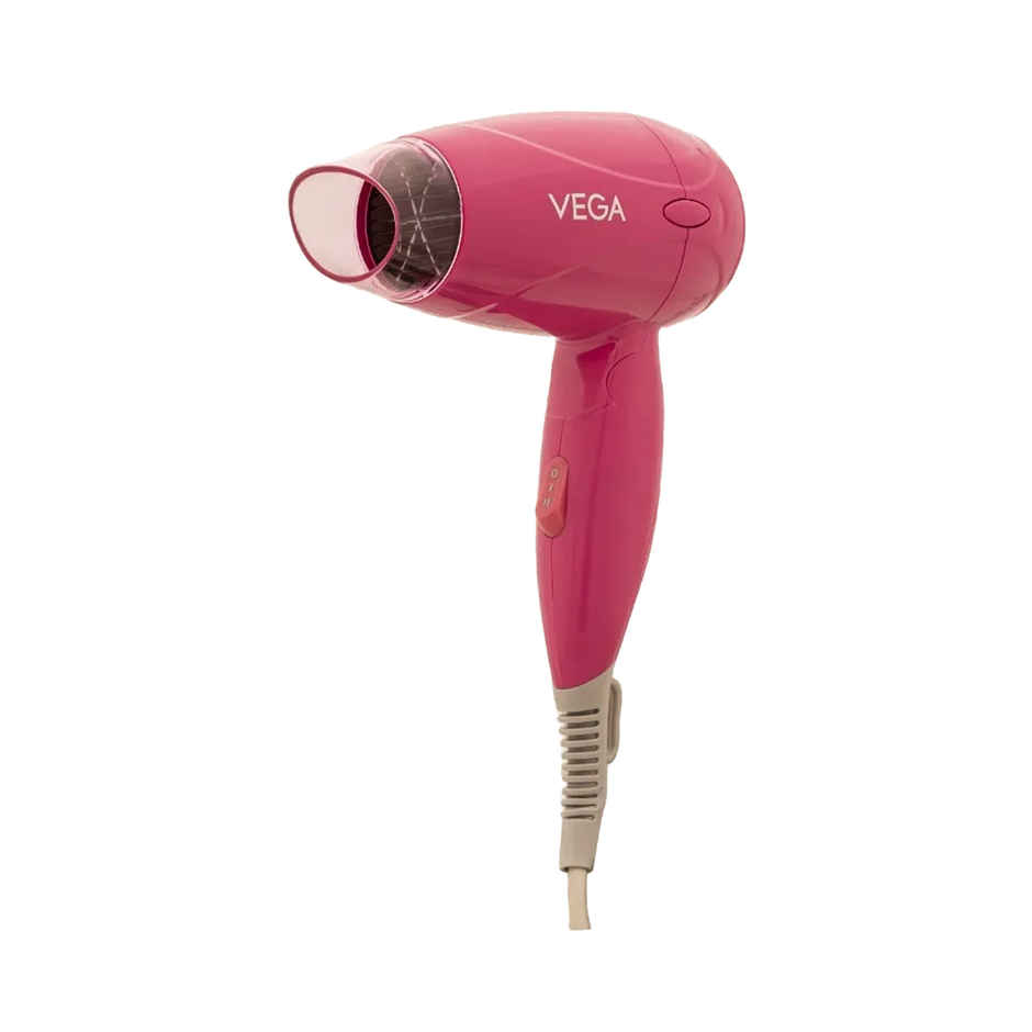 Vega Travel Pro 1200W Hair Dryer for Women with Powerful Motor, 2 Heat/Speed Settings, Detachable Nozzle, Travel Friendly Compact Blow Dryer with Foldable Handle, (VHDH-33)