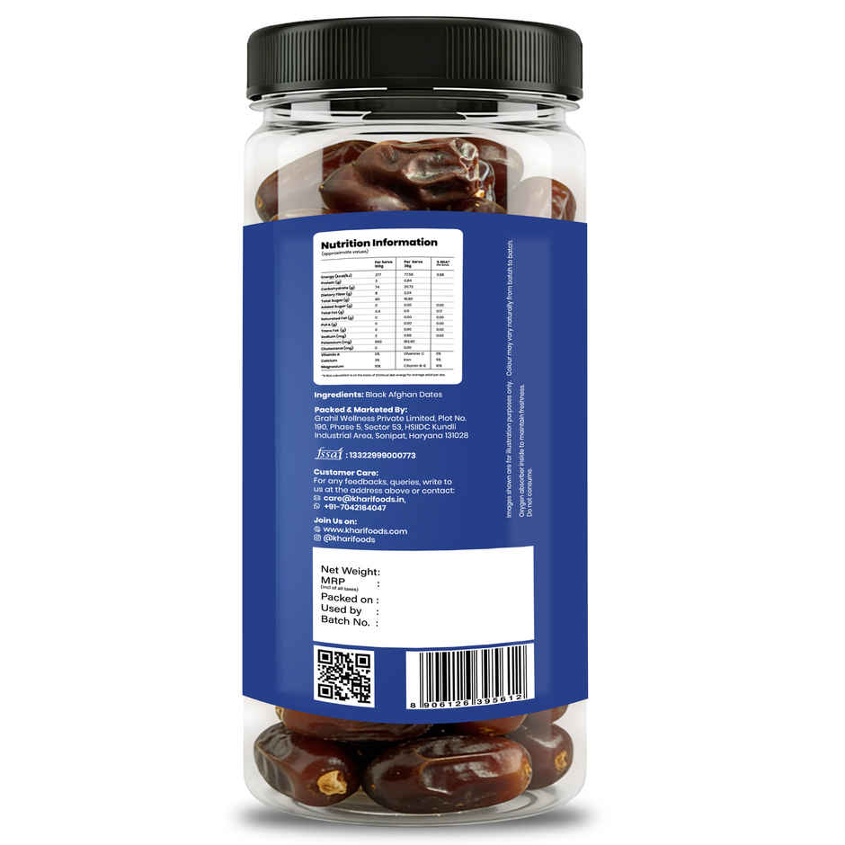 Khari Foods Premium Black Afghan Dates - Can Pack | High Energy Khajur, Dry Fruit Khajoor