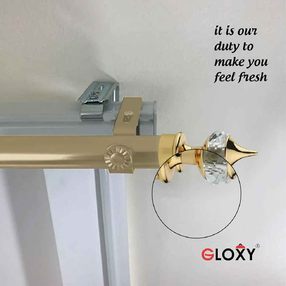 Gloxy Aluminium Single Diamond Curtain Brackets with Support Fittings 1 inch Rod