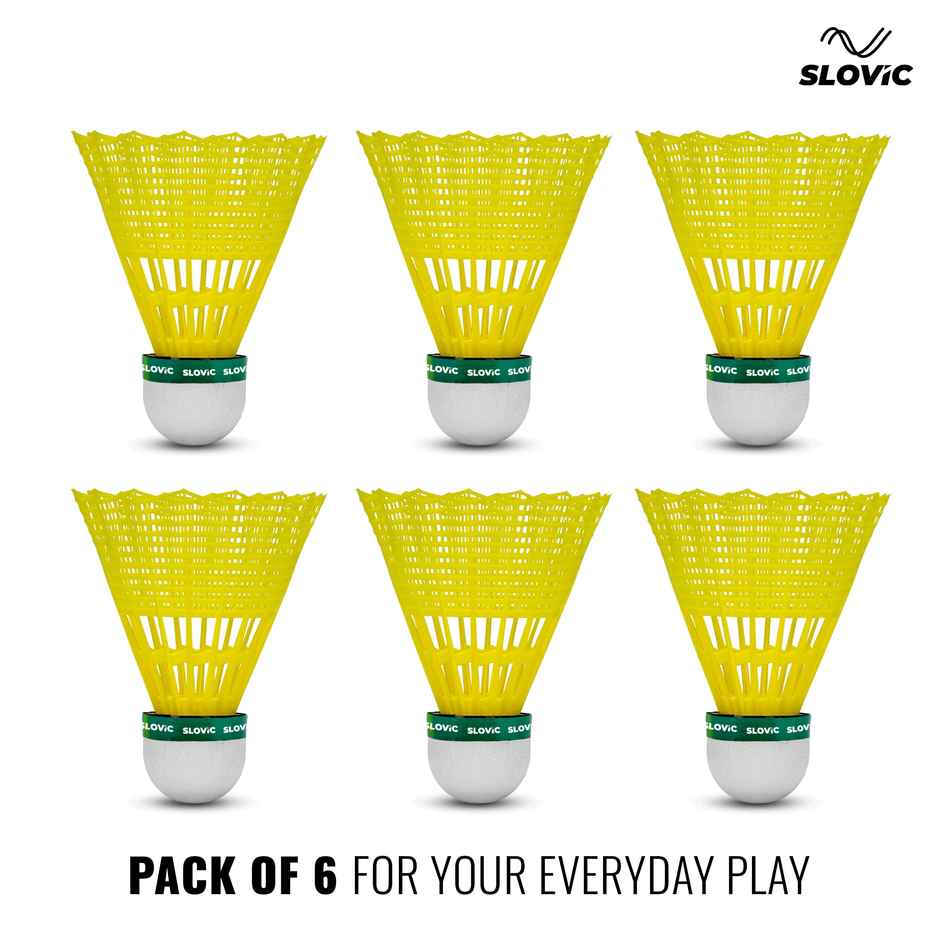 Slovic Nylon Feather Badminton Shuttle Cock with Aerodynamic Wing Rib Design | Pack of 6