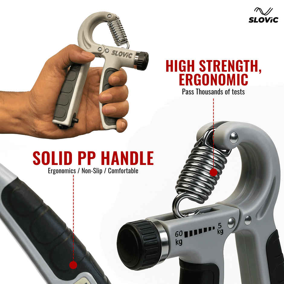 Slovic Adjustable Hand Gripper with Counter | up to 60 kg | Ideal for Gym & Home Workout | Black & White