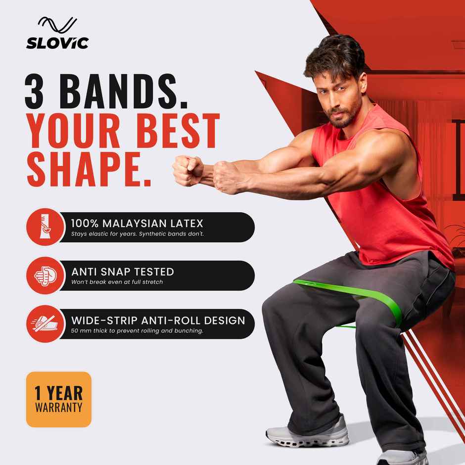 Slovic Natural Rubber Mini Loop Exercise Band Set of 3 for Full Body Workout | Multicolor