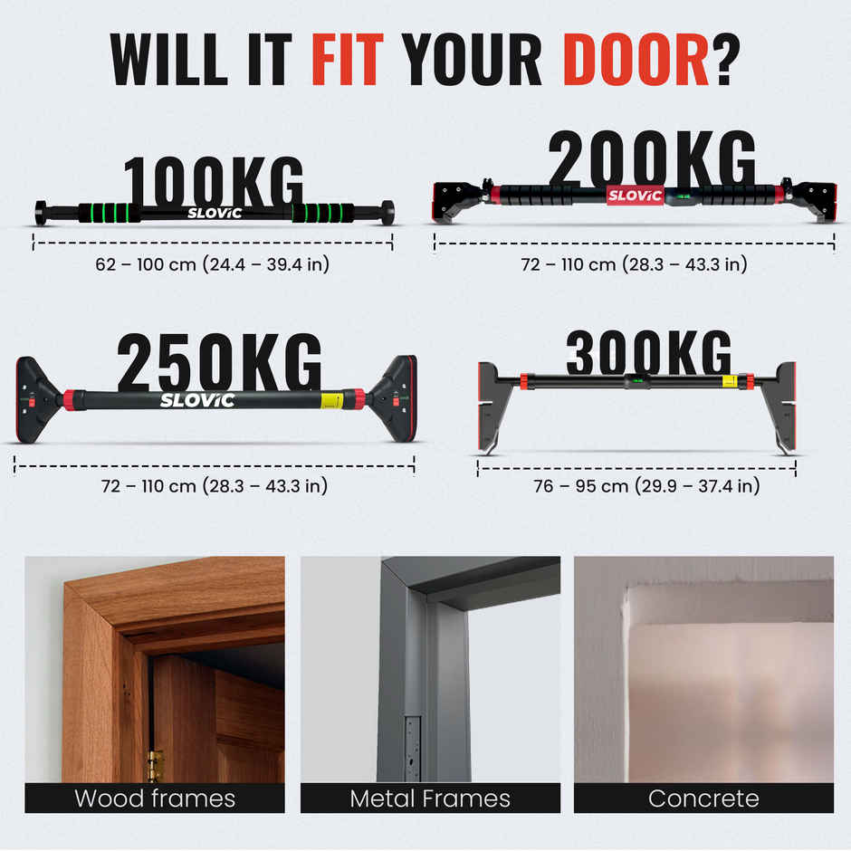 Slovic Pull Up Bar for Door Frame - Home Workout Equipment for Upper Body - Black