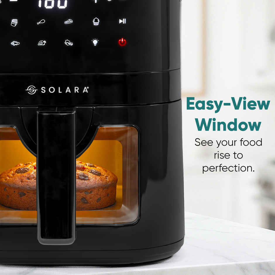 SOLARA Digital 1500 Watts  Air Fryer, 4.5L Capacity, 10 Preset Modes for Indian Cooking, 90% Less Oil, Digital Touch Control, 360Degree Air Circulation, Adjustable Temp - Black